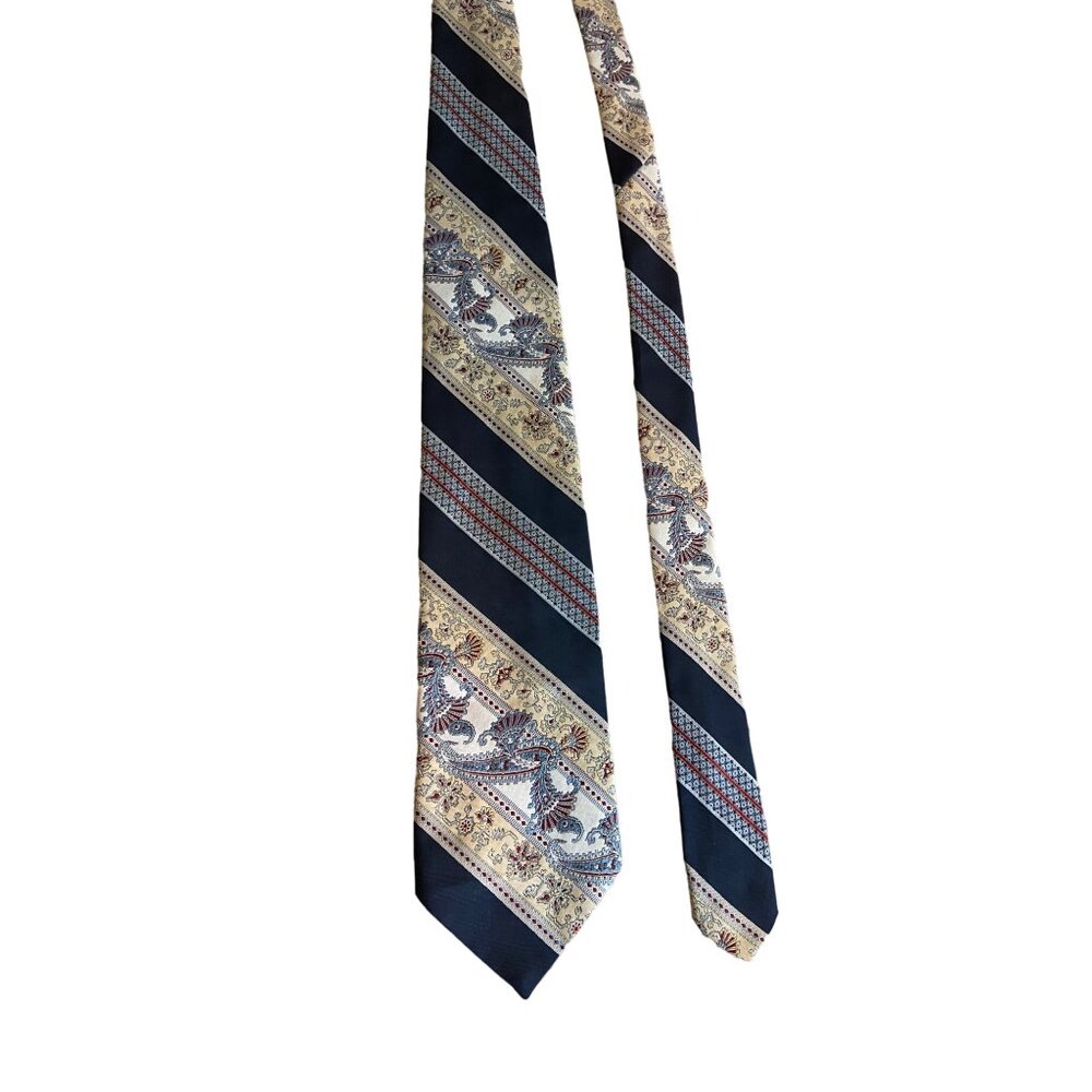 Vintage Alderman Reed Men Necktie Paisley Striped  Blue Yellow Retro Dad Gift